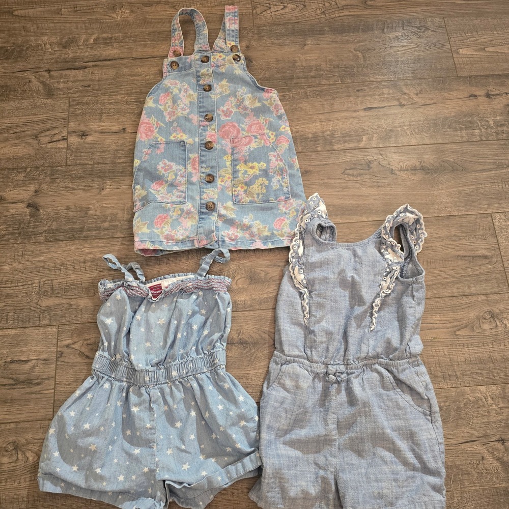 Girls Summer Lot 3pc Wonder Nation Floral Dress Cat & Jack Romper Stars 4T 5T